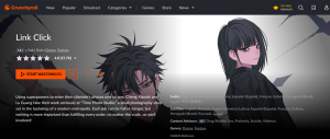 Screenshot from Crunchyroll listing of Link Click used under fair use for review and commentary, all rights belong to their respective owners.