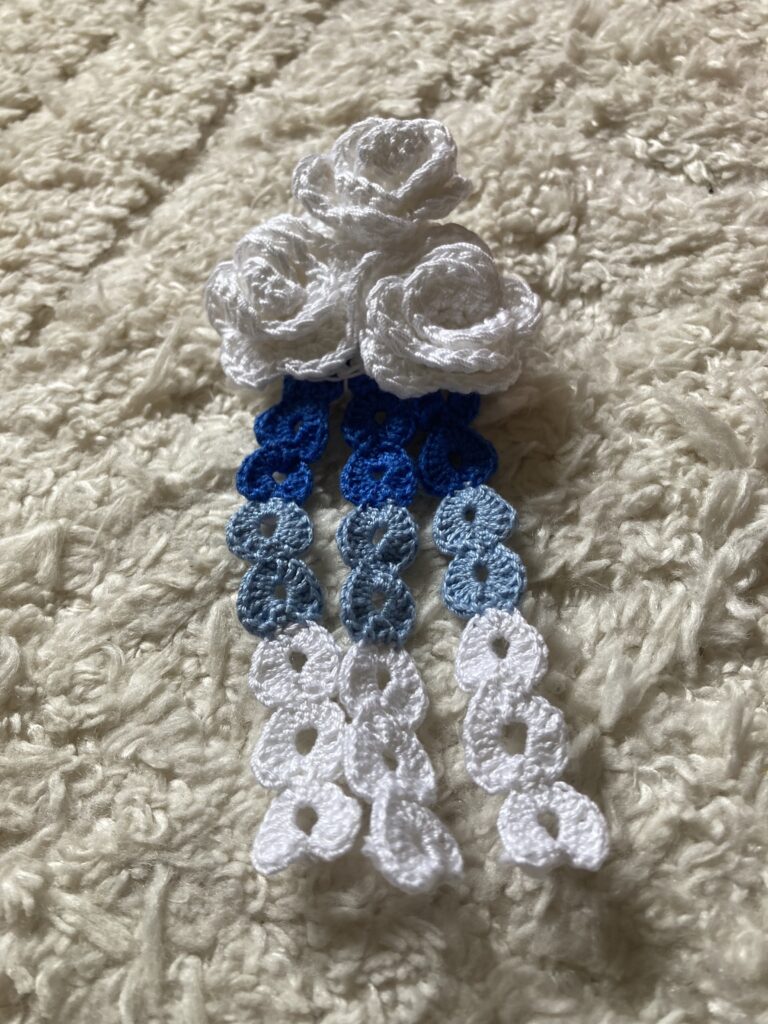 Ascendance of a Bookworm inspired crochet hair ornament (Myne's baptism).